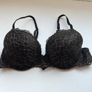 Black lace with gold detail push up bra